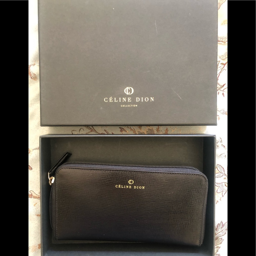 CELINE DION Black leather wallet -Boxed-NWT